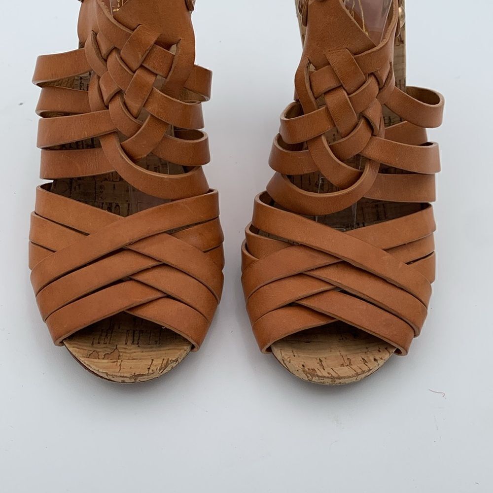 Coach brown leather basket weave heels stacked wooden heels women’s 5.5 B - Picture 6 of 12